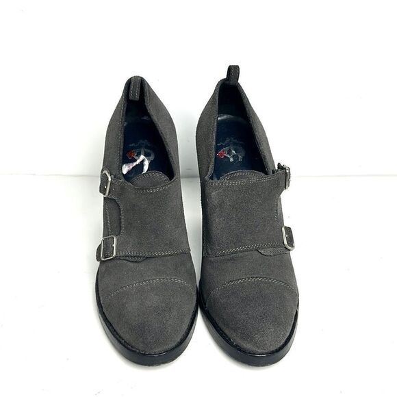 Brooks Brothers Charcoal Gray Suede Monk Strap Heels Booties made in Italy 6,5 - Picture 4 of 15